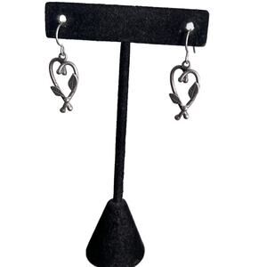 Heart Branch Leaf Silver Dangle Drop Funky Earrings